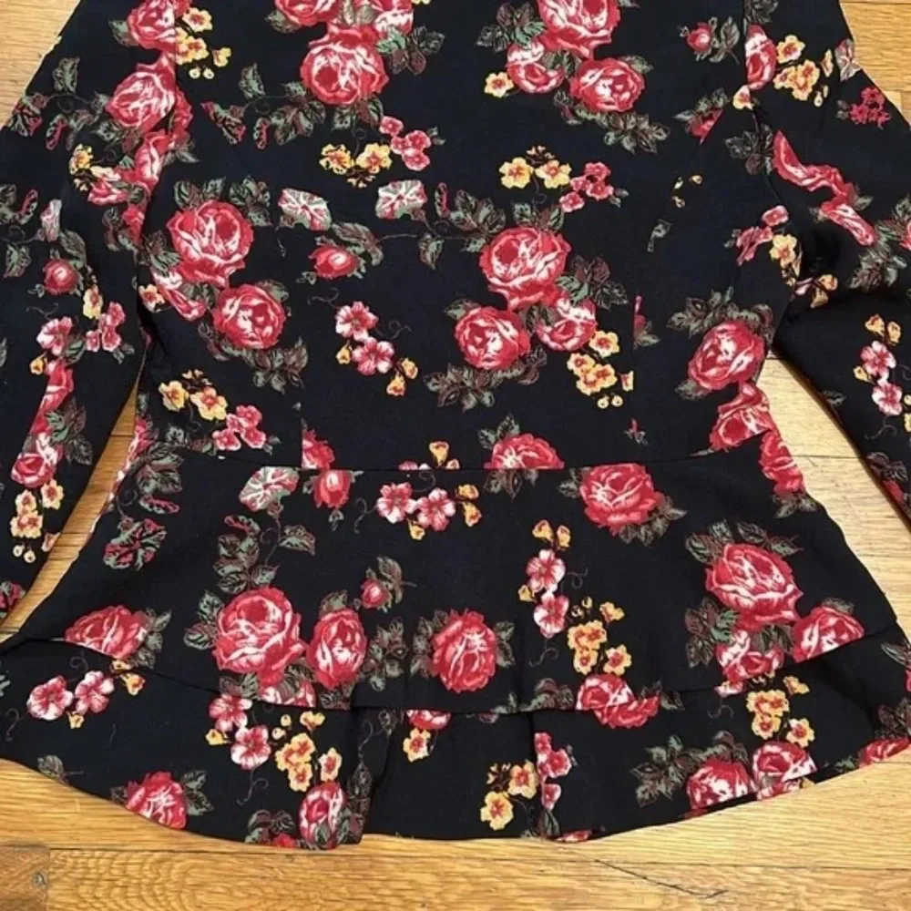 ModCloth Black Floral Blazer with Pink and Red Roses - Picture 8 of 8
